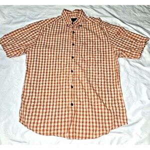 Wolverine short sleeve button front Mens medium orange plaid checkered